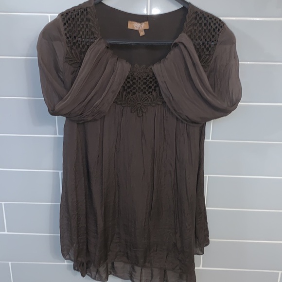 Dark Brown Carla Conti Italian Silk Blouse - Picture 3 of 14